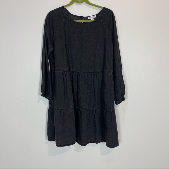 Beach Lunch Lounge Lidia Tiered Shirt Dress Black Long Sleeve elastic wrist SZ L - Picture 1 of 8